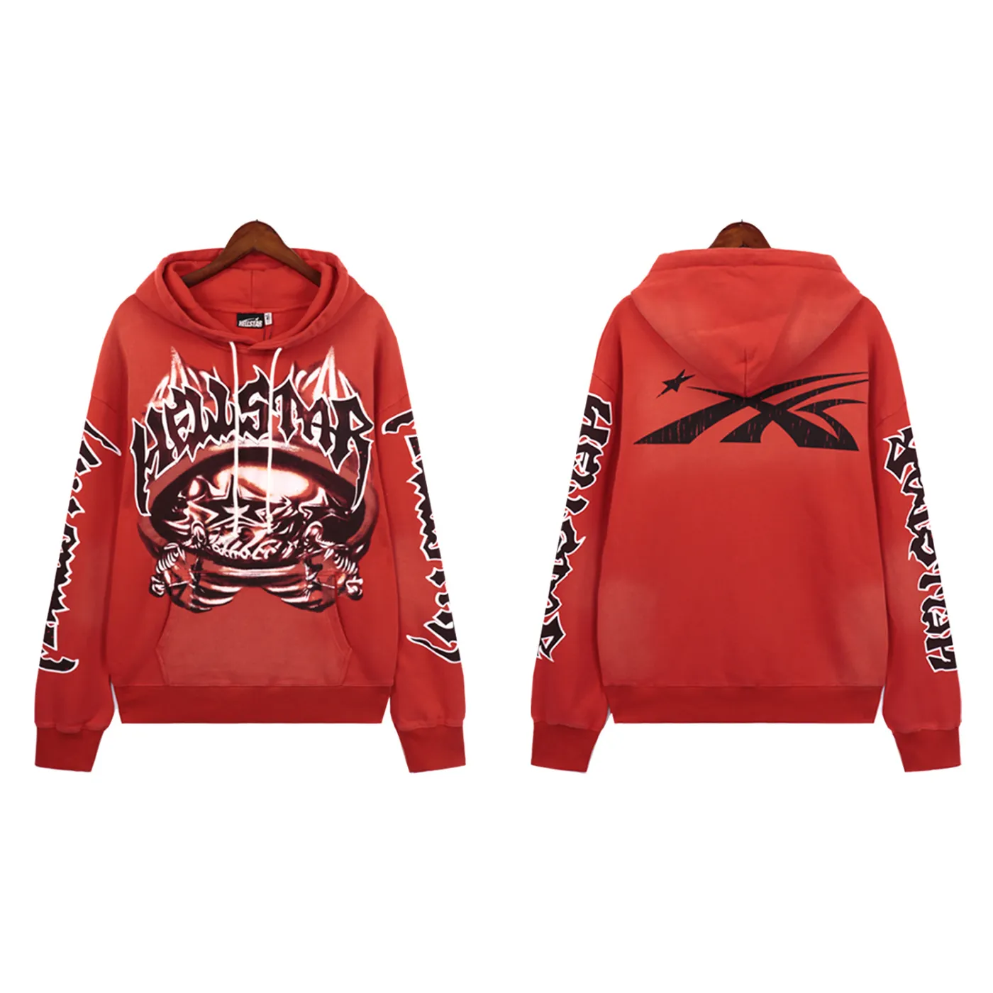 Hellstar Halloween Skeleton Airbrushed Hoodie + Sweatpants Set Red