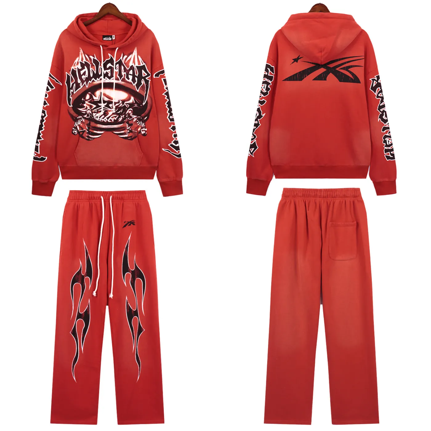 Hellstar Halloween Skeleton Airbrushed Hoodie + Sweatpants Set Red