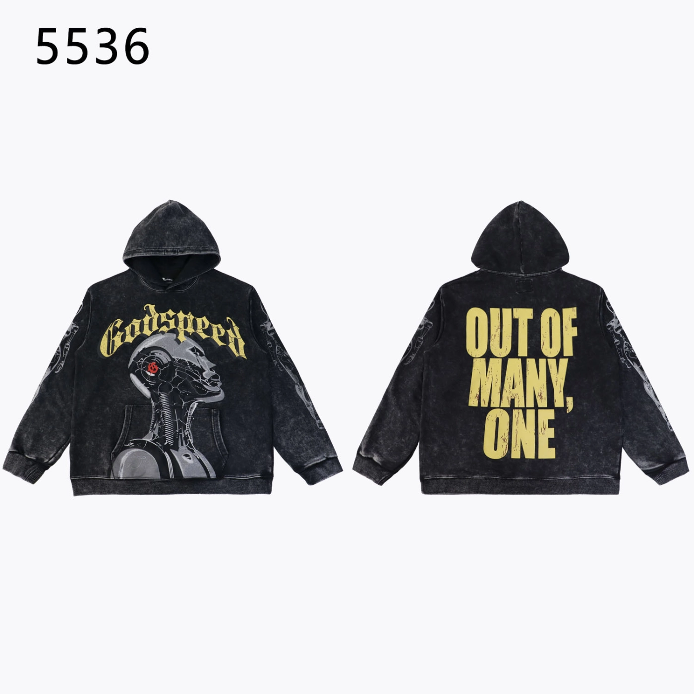 Godspeed Robot Print Hoodie Washed Black